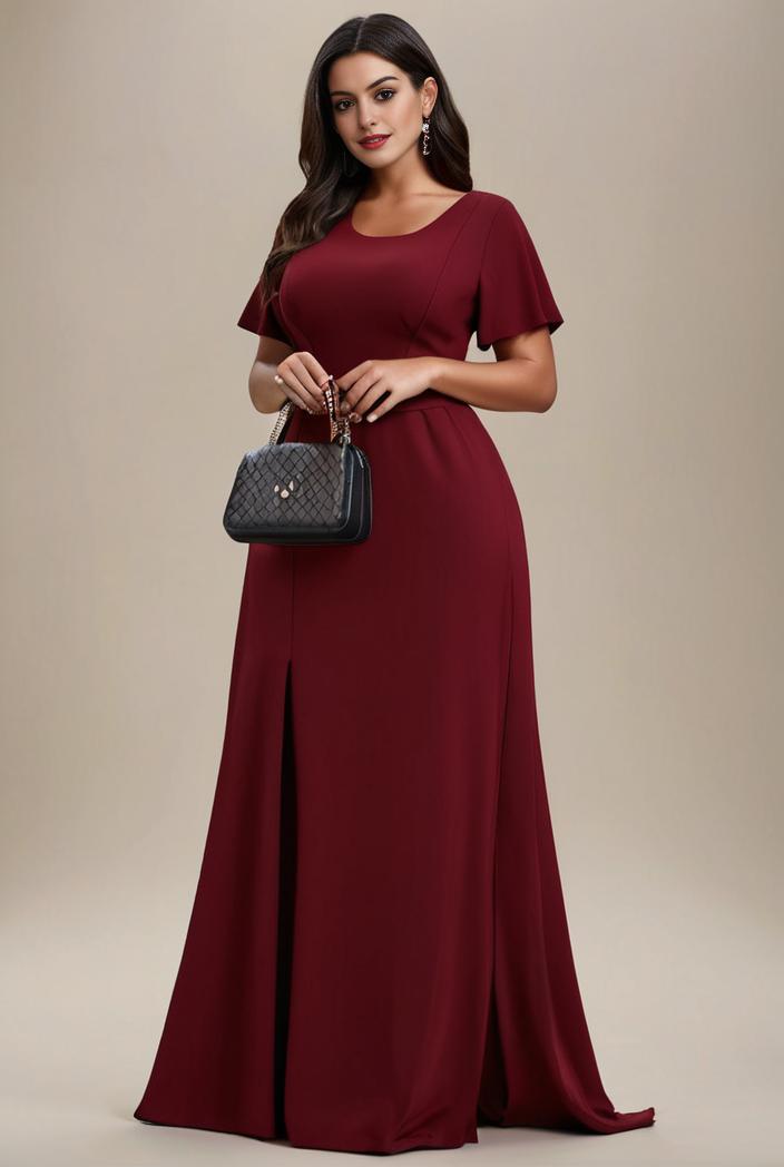 plus size simple chiffon pleated a line round neckline bridesmaid dress 113851