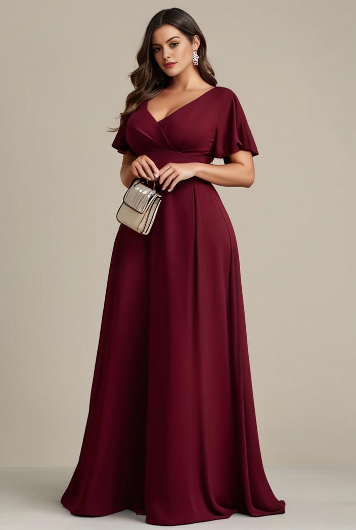 plus size simple chiffon pleated a line round neckline bridesmaid dress 113852