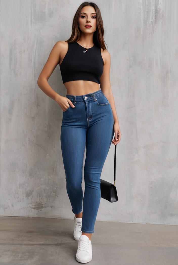 slim fit drawstring denim jeans with elastic waist for women 109754