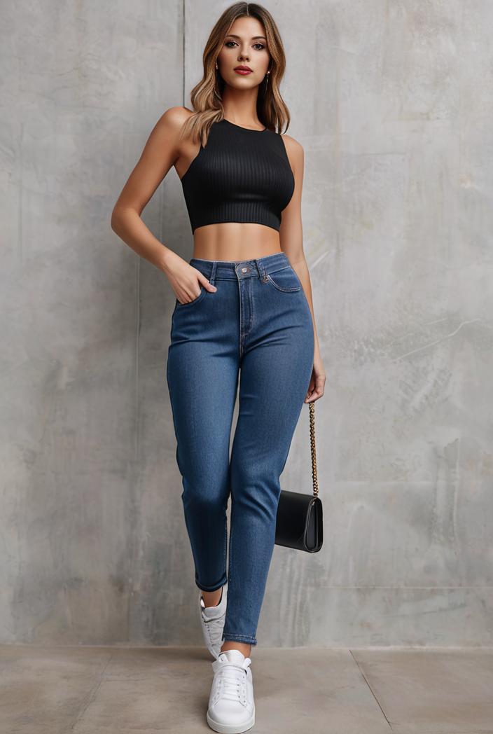 slim fit drawstring denim jeans with elastic waist for women 109756