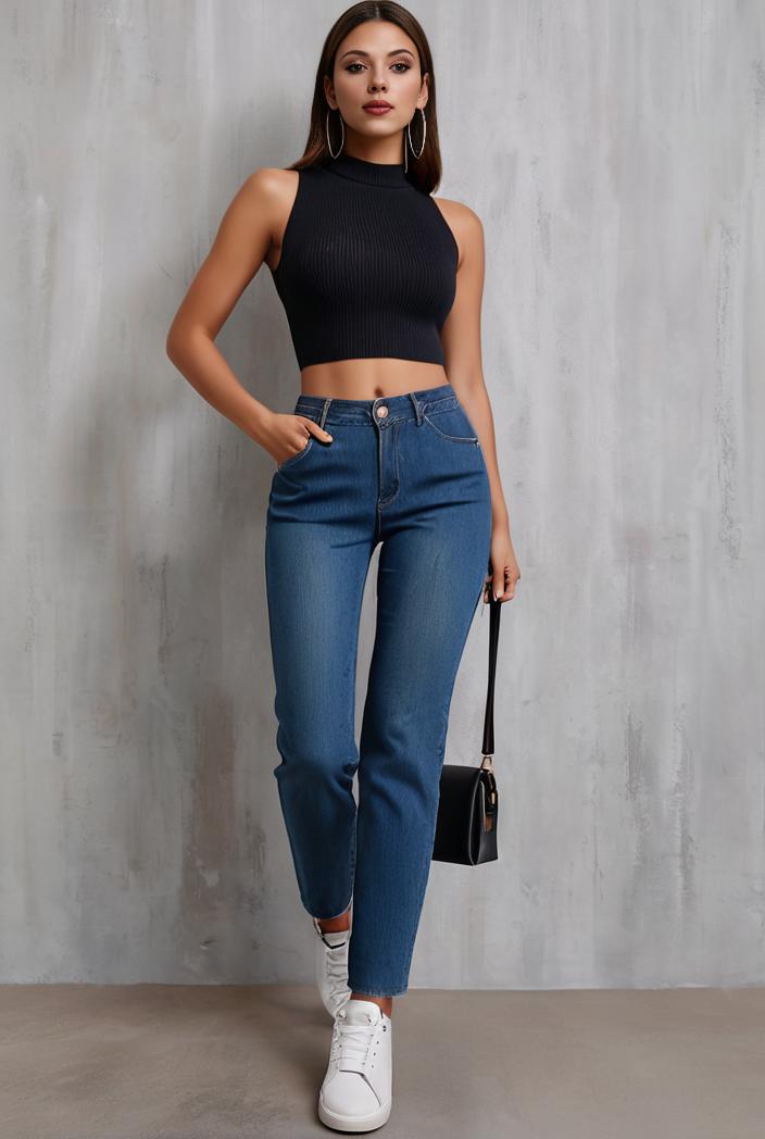 slim fit drawstring denim jeans with elastic waist for women 109757