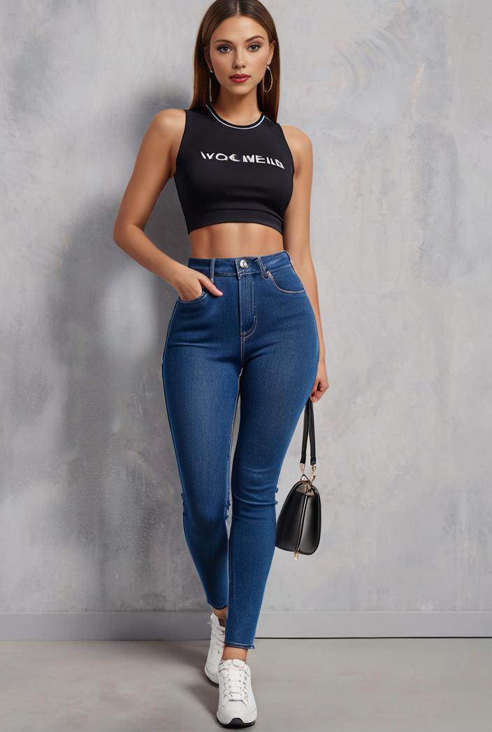 slim fit drawstring denim jeans with elastic waist for women 109758