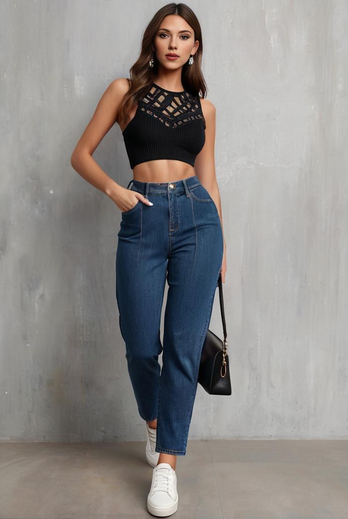 slim fit drawstring denim jeans with elastic waist for women 109760