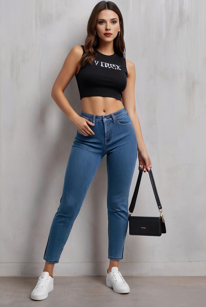 slim fit drawstring denim jeans with elastic waist for women 109762
