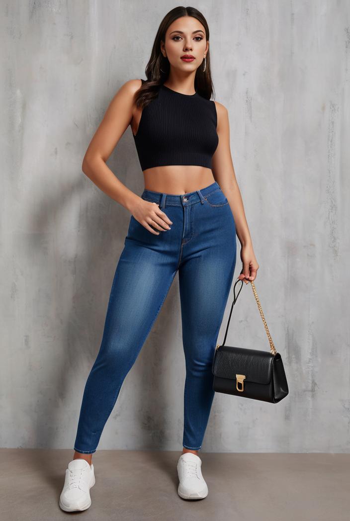 slim fit drawstring denim jeans with elastic waist for women 109765