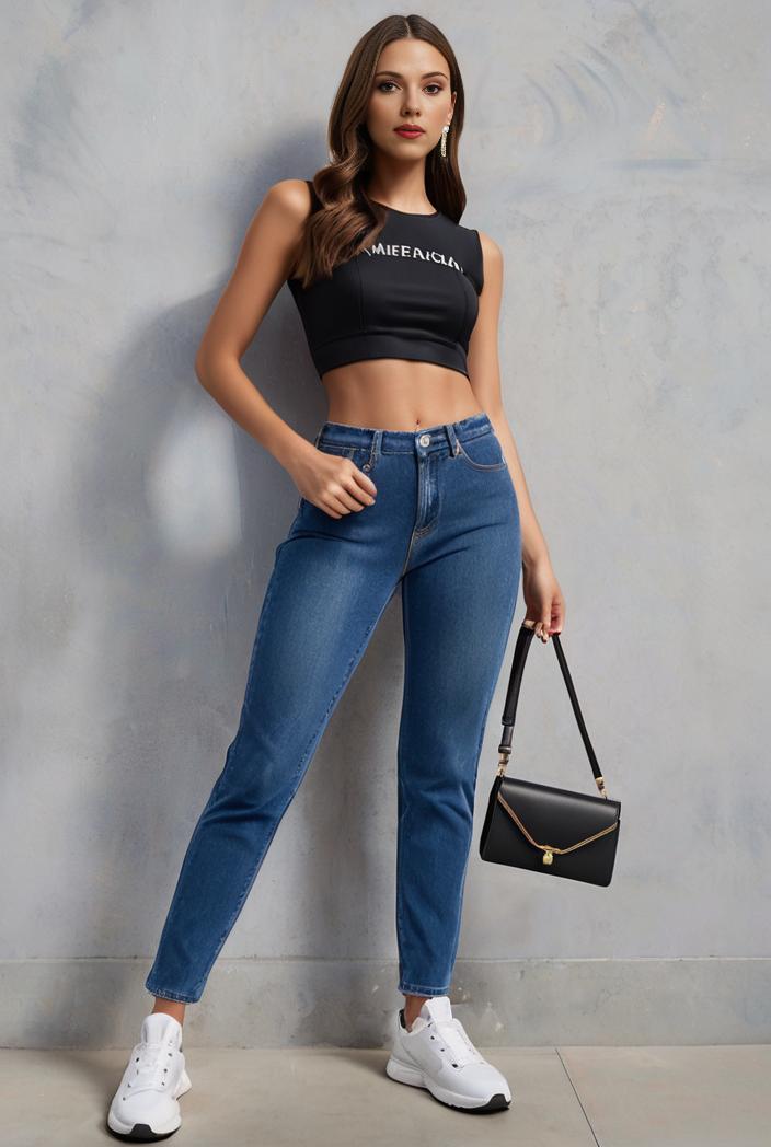 slim fit drawstring denim jeans with elastic waist for women 109766