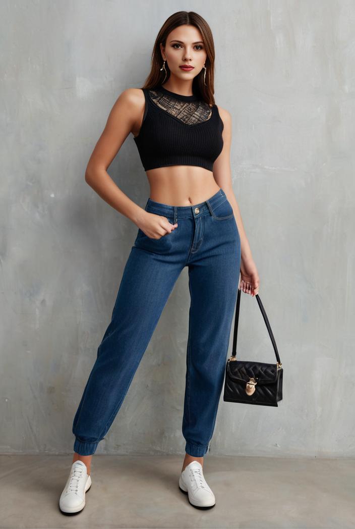 slim fit drawstring denim jeans with elastic waist for women 109769