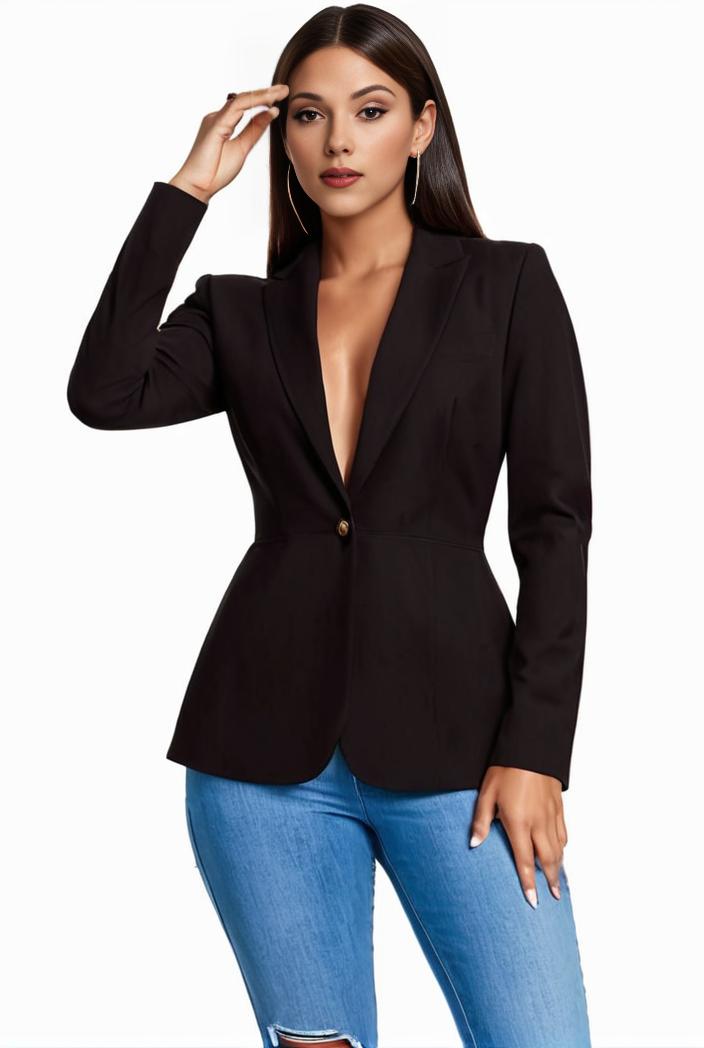solid blazer with tie back and casual lapel long sleeve outerwear for women 109813