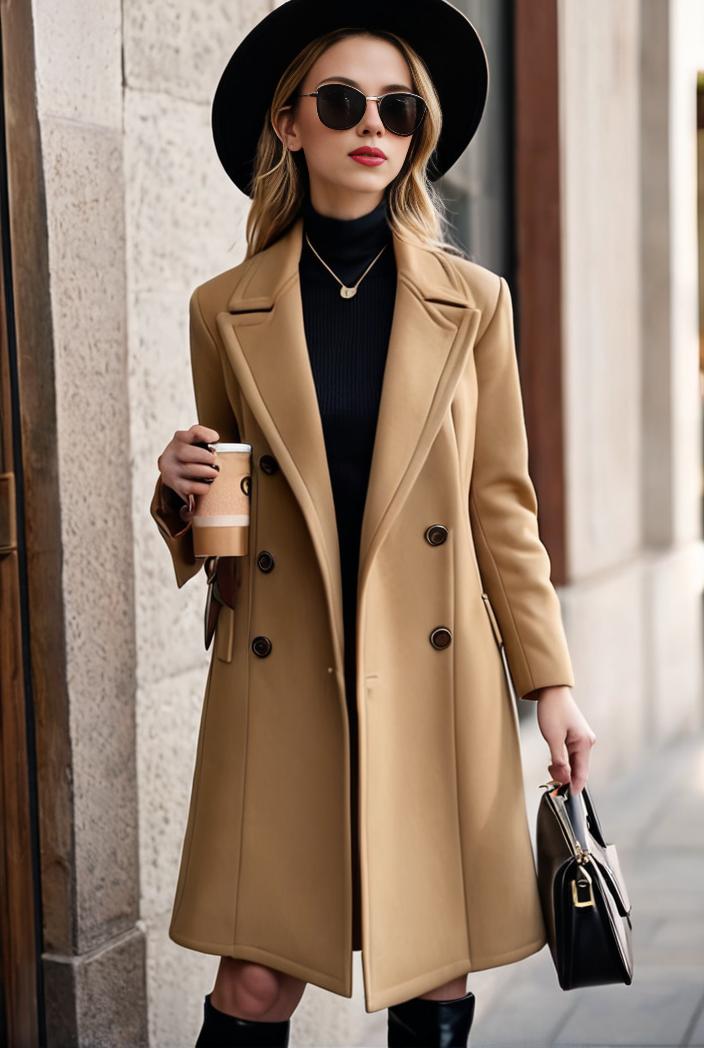 stylish women s winter overcoat with double breasted lapels and thermal lining 112722