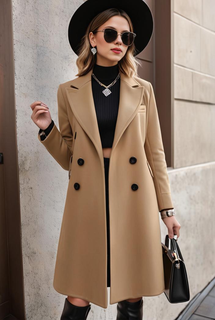 stylish women s winter overcoat with double breasted lapels and thermal lining 112723