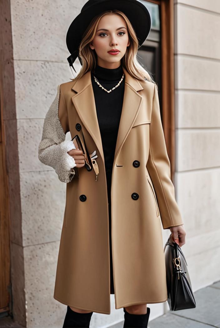 stylish women s winter overcoat with double breasted lapels and thermal lining 112724