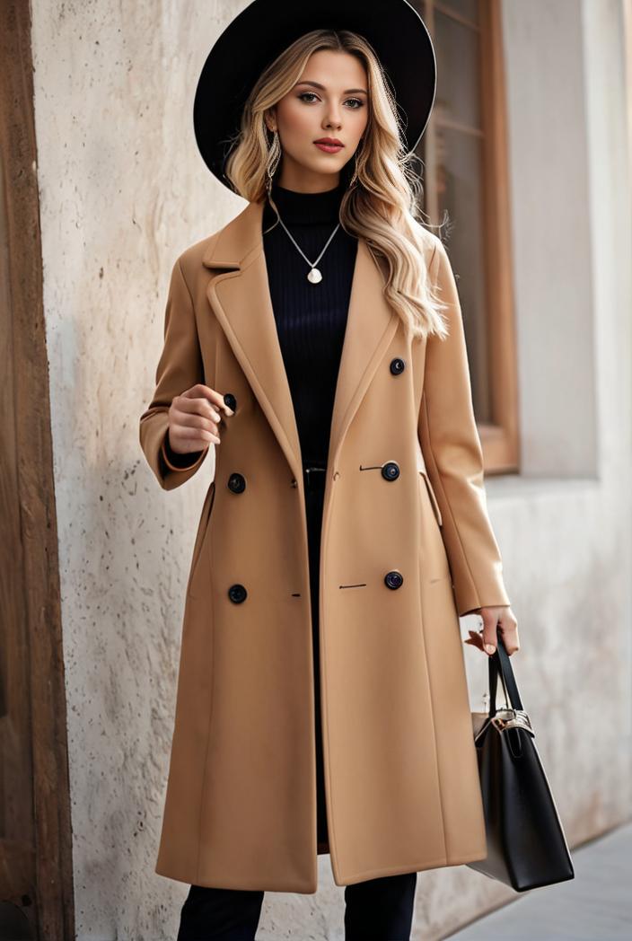 stylish women s winter overcoat with double breasted lapels and thermal lining 112725