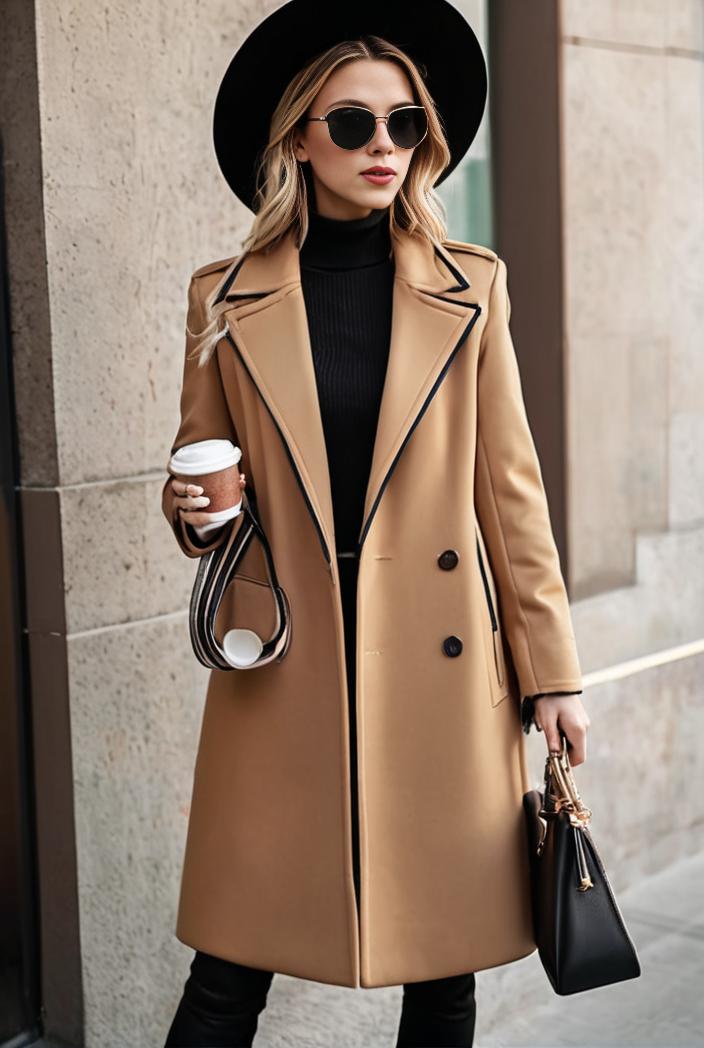stylish women s winter overcoat with double breasted lapels and thermal lining 112727