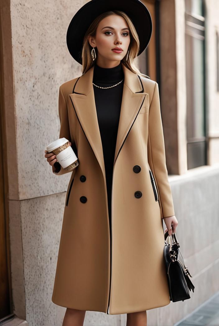 stylish women s winter overcoat with double breasted lapels and thermal lining 112728
