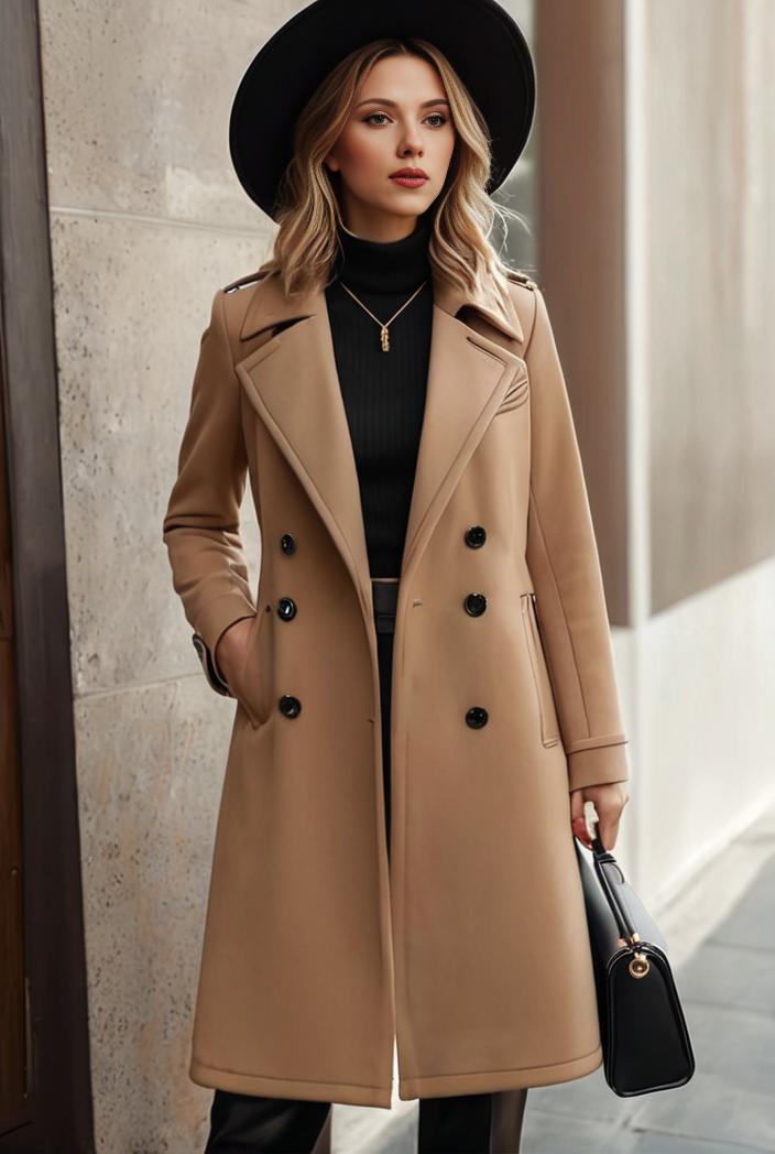stylish women s winter overcoat with double breasted lapels and thermal lining 112729