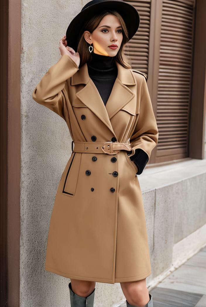 stylish women s winter overcoat with double breasted lapels and thermal lining 112736