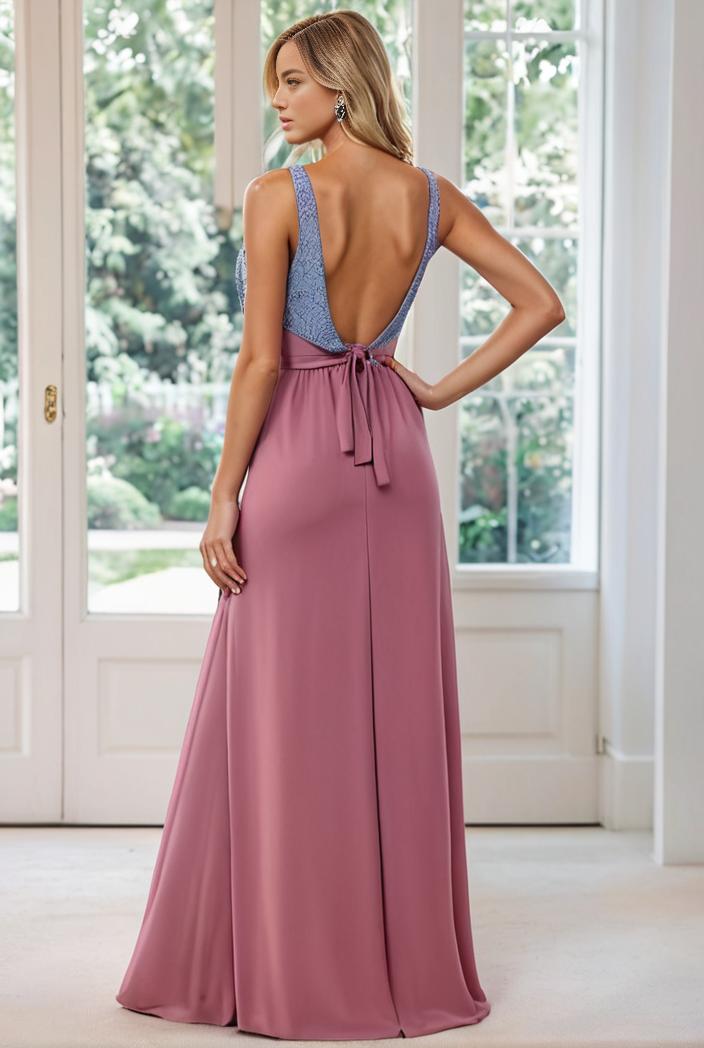 convertible chiffon lace open back spaghetti straps bridesmaid dress 129845