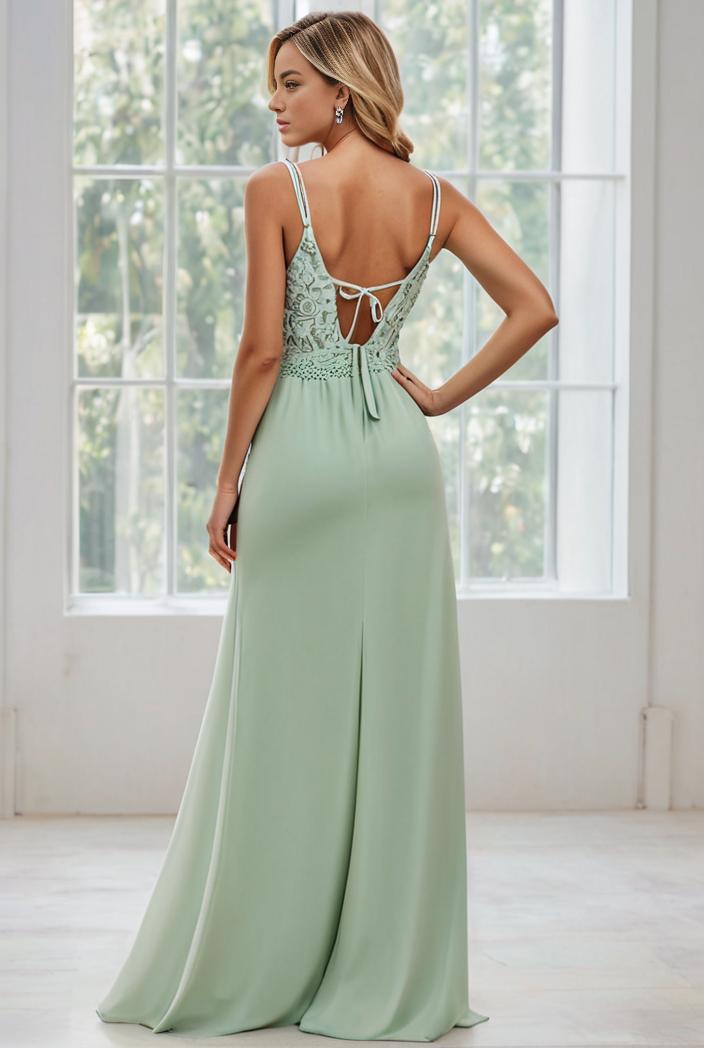 convertible chiffon lace open back spaghetti straps bridesmaid dress 129865