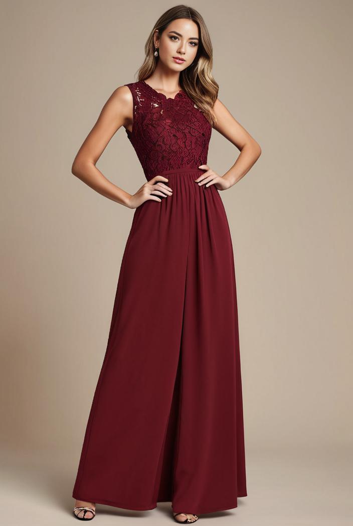 elegant chiffon maxi evening dress with lace cap sleeve 131468