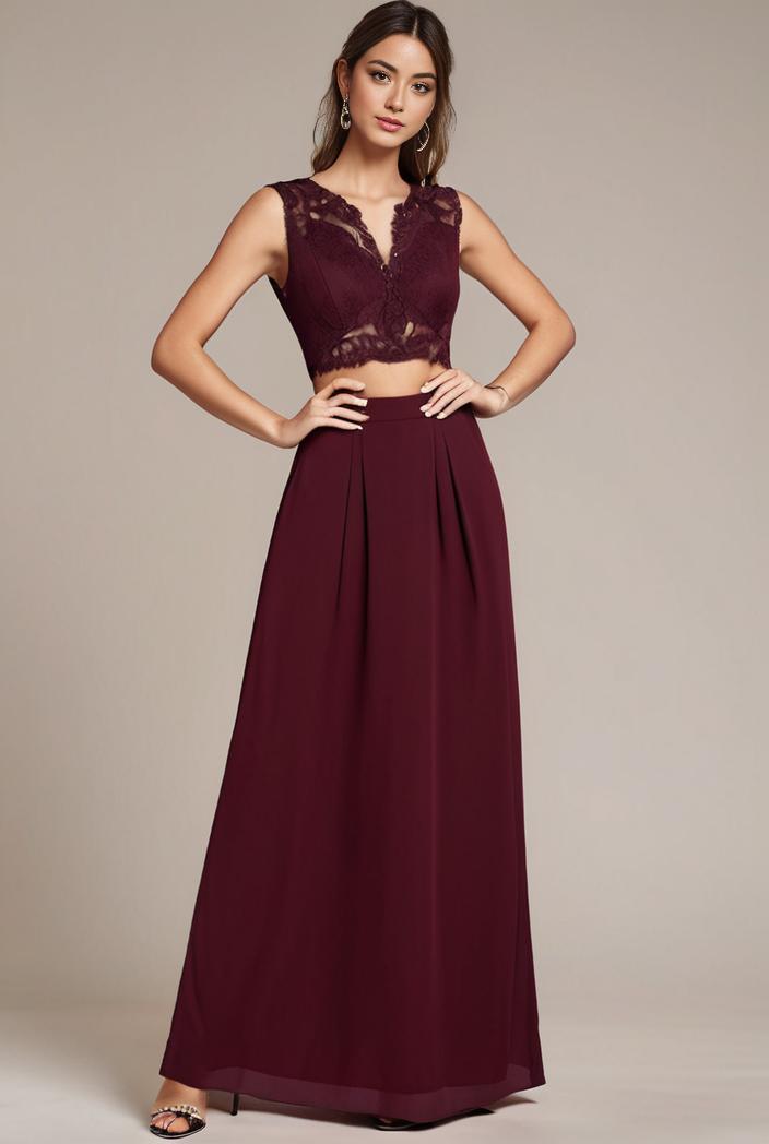 elegant chiffon maxi evening dress with lace cap sleeve 131470