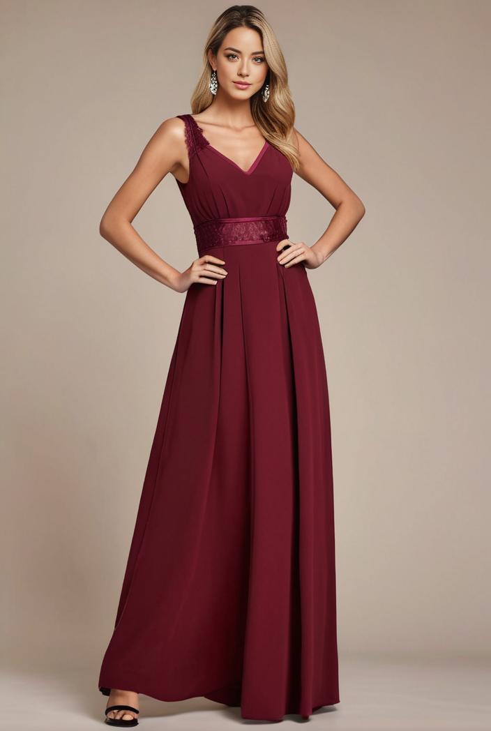 elegant chiffon maxi evening dress with lace cap sleeve 131471