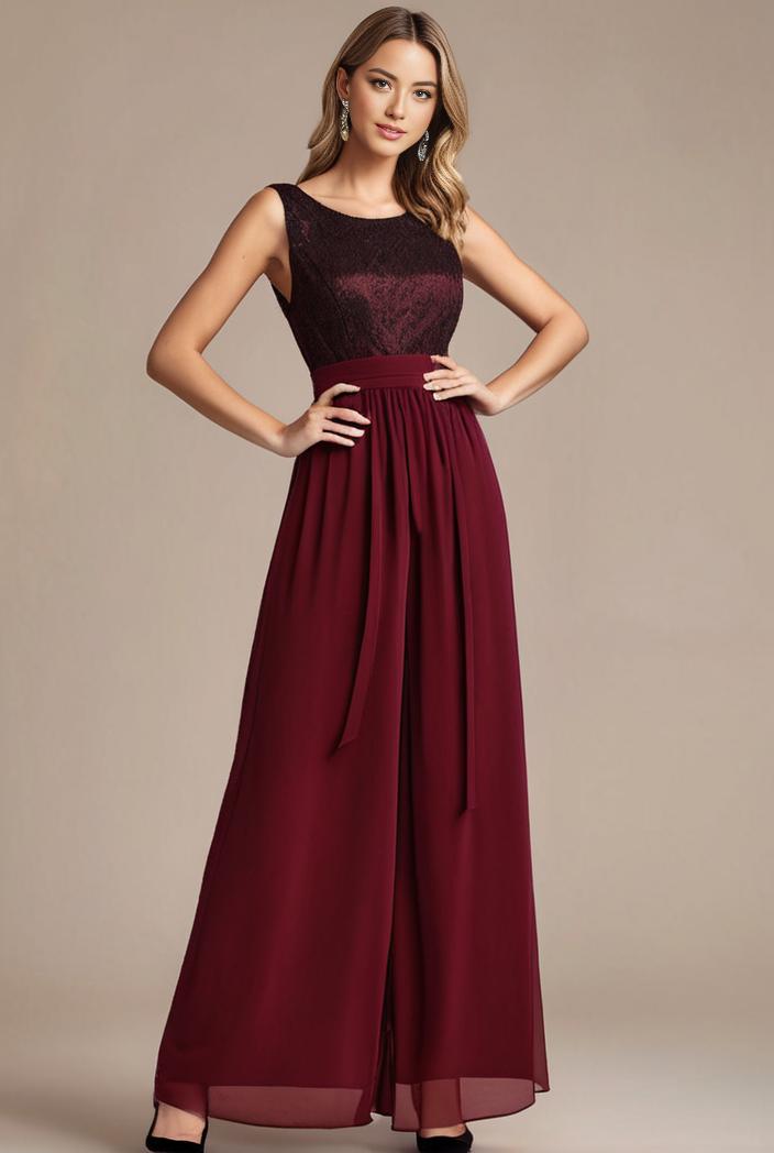elegant chiffon maxi evening dress with lace cap sleeve 131472