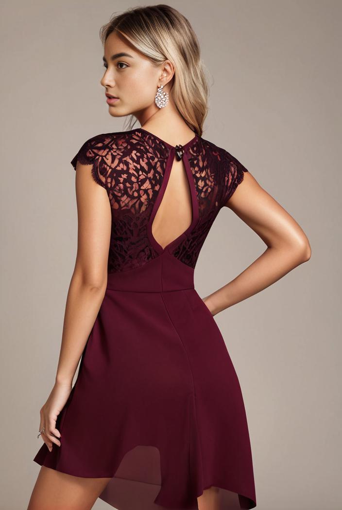 elegant chiffon maxi evening dress with lace cap sleeve 131485