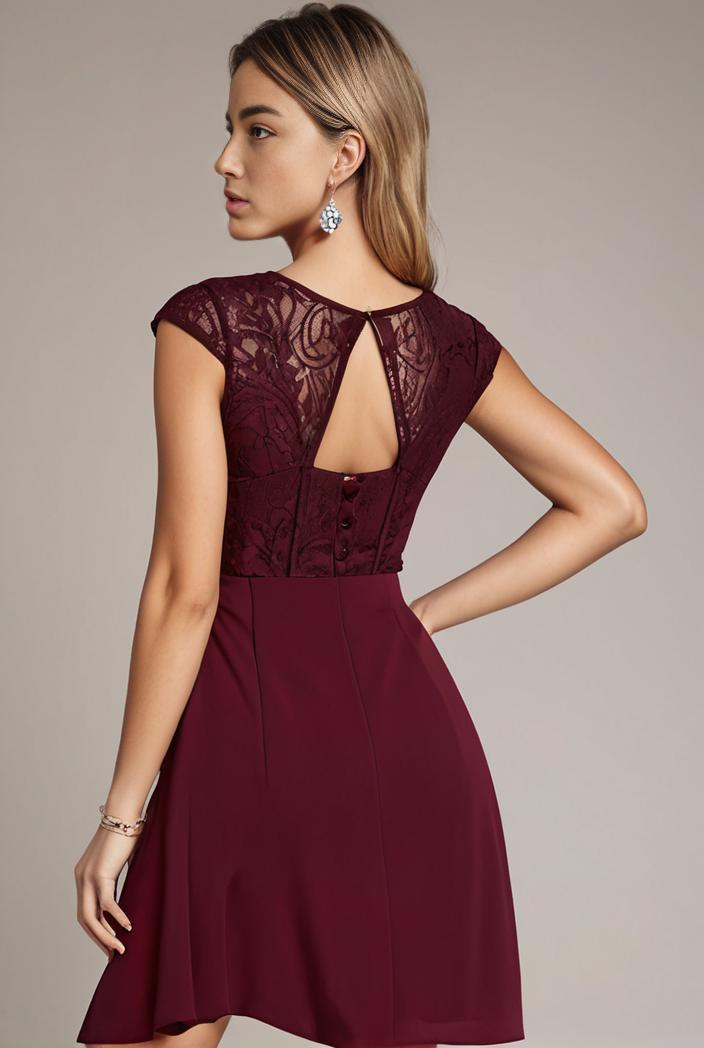 elegant chiffon maxi evening dress with lace cap sleeve 131486