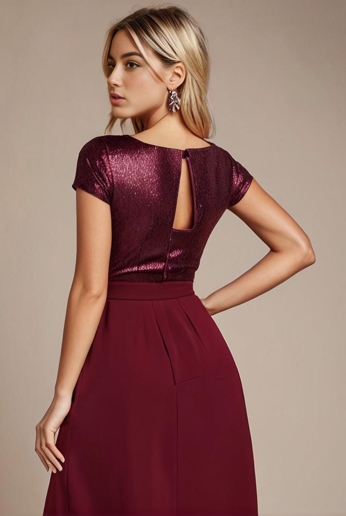 elegant chiffon maxi evening dress with lace cap sleeve 131488