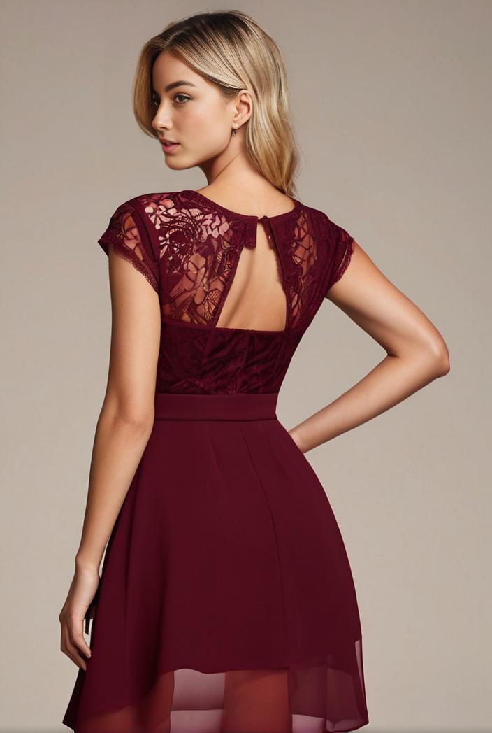 elegant chiffon maxi evening dress with lace cap sleeve 131489