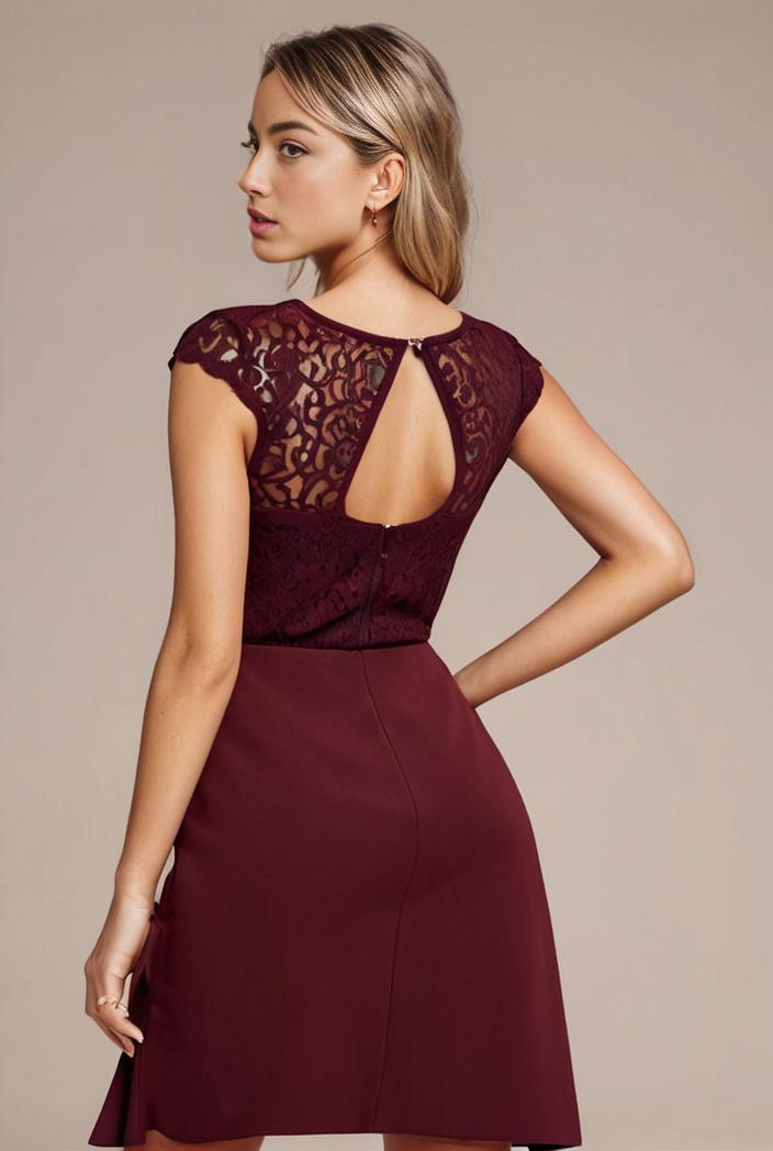 elegant chiffon maxi evening dress with lace cap sleeve 131490