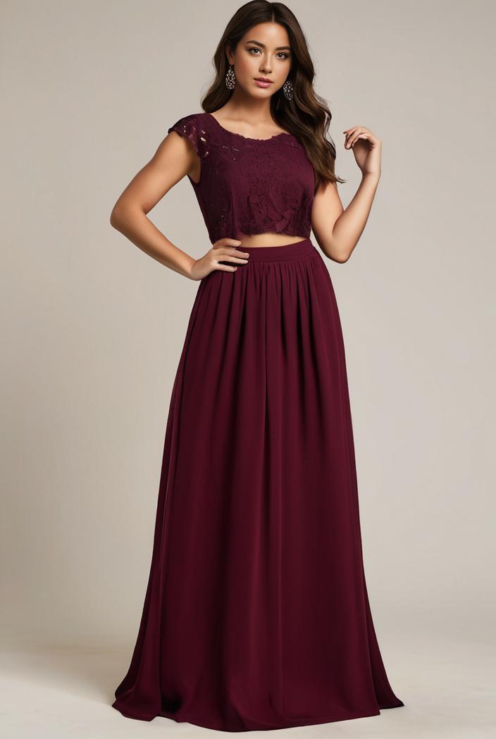 elegant chiffon maxi evening dress with lace cap sleeve 131494