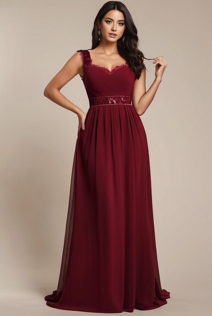 elegant chiffon maxi evening dress with lace cap sleeve 131495