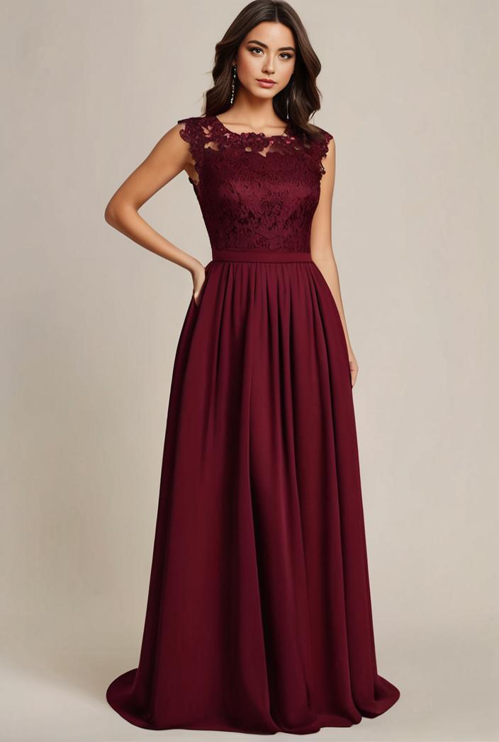 elegant chiffon maxi evening dress with lace cap sleeve 131498