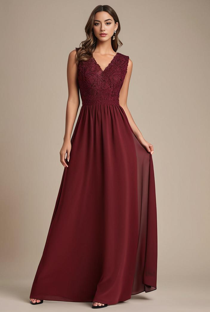 elegant chiffon maxi evening dress with lace cap sleeve 131500
