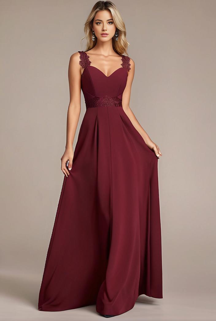 elegant chiffon maxi evening dress with lace cap sleeve 131503