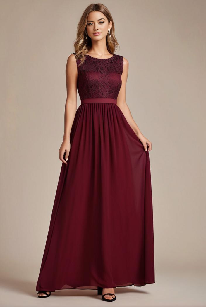 elegant chiffon maxi evening dress with lace cap sleeve 131504