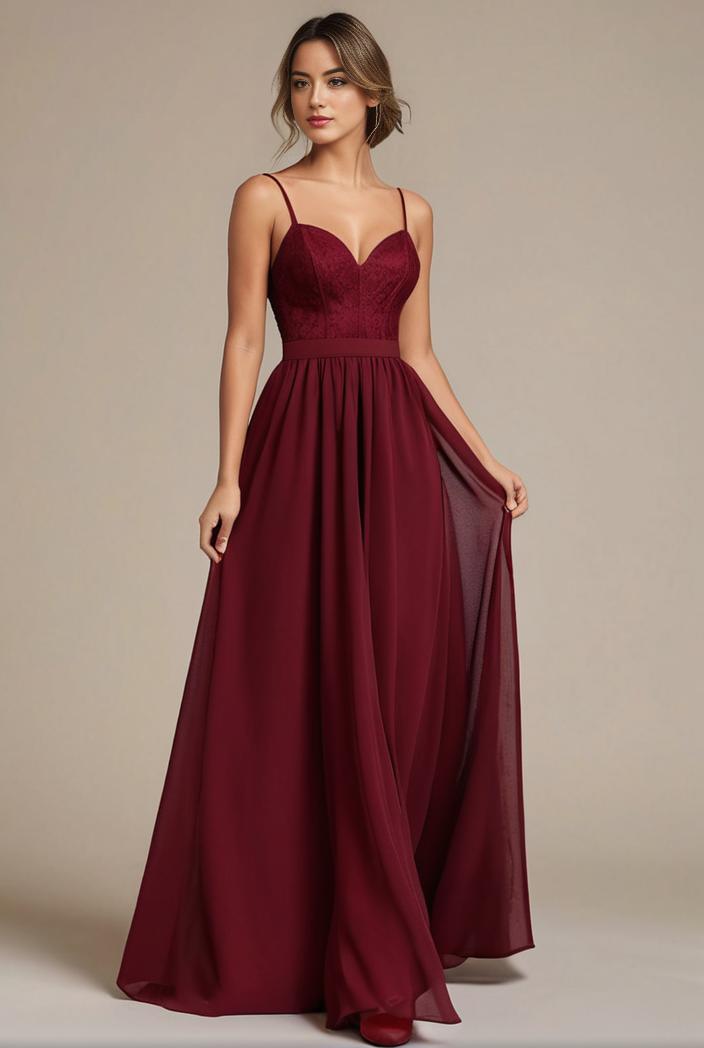 elegant chiffon maxi evening dress with lace cap sleeve 131505