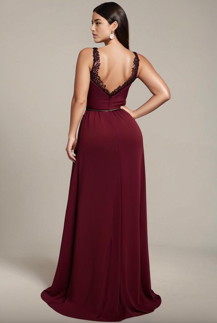 elegant chiffon maxi evening dress with lace cap sleeve 131509