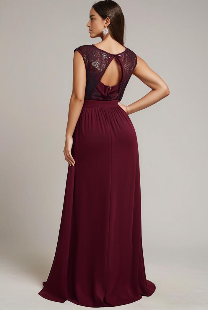 elegant chiffon maxi evening dress with lace cap sleeve 131510