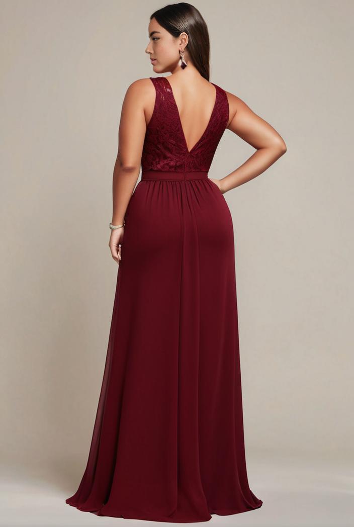 elegant chiffon maxi evening dress with lace cap sleeve 131513