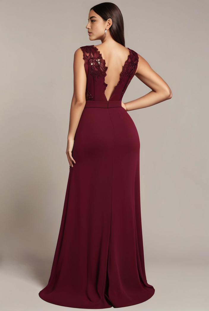 elegant chiffon maxi evening dress with lace cap sleeve 131515