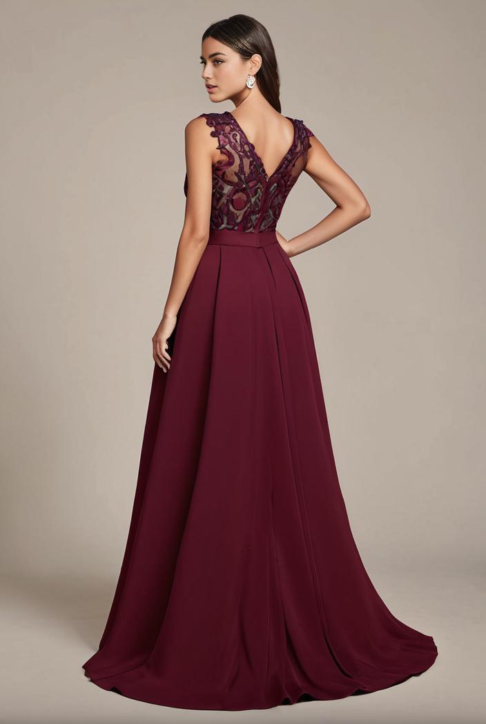 elegant chiffon maxi evening dress with lace cap sleeve 131517