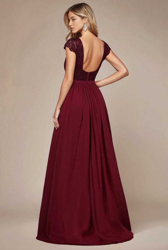elegant chiffon maxi evening dress with lace cap sleeve 131520