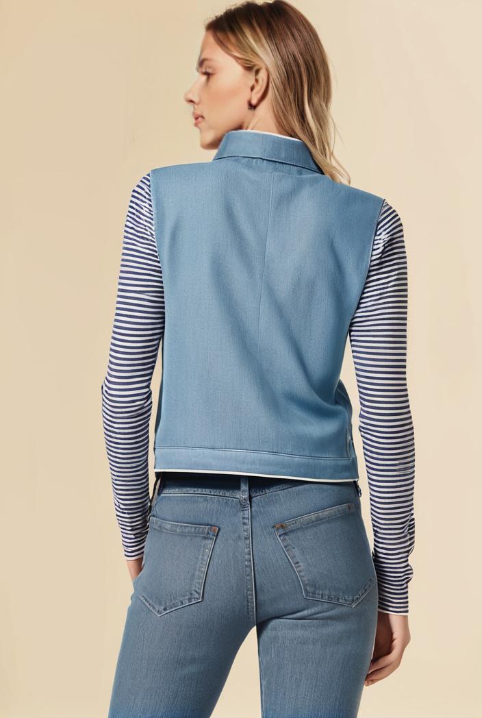 washed denim sleeveless vest with distressed ripped lapel women s denim jacket collection 116359