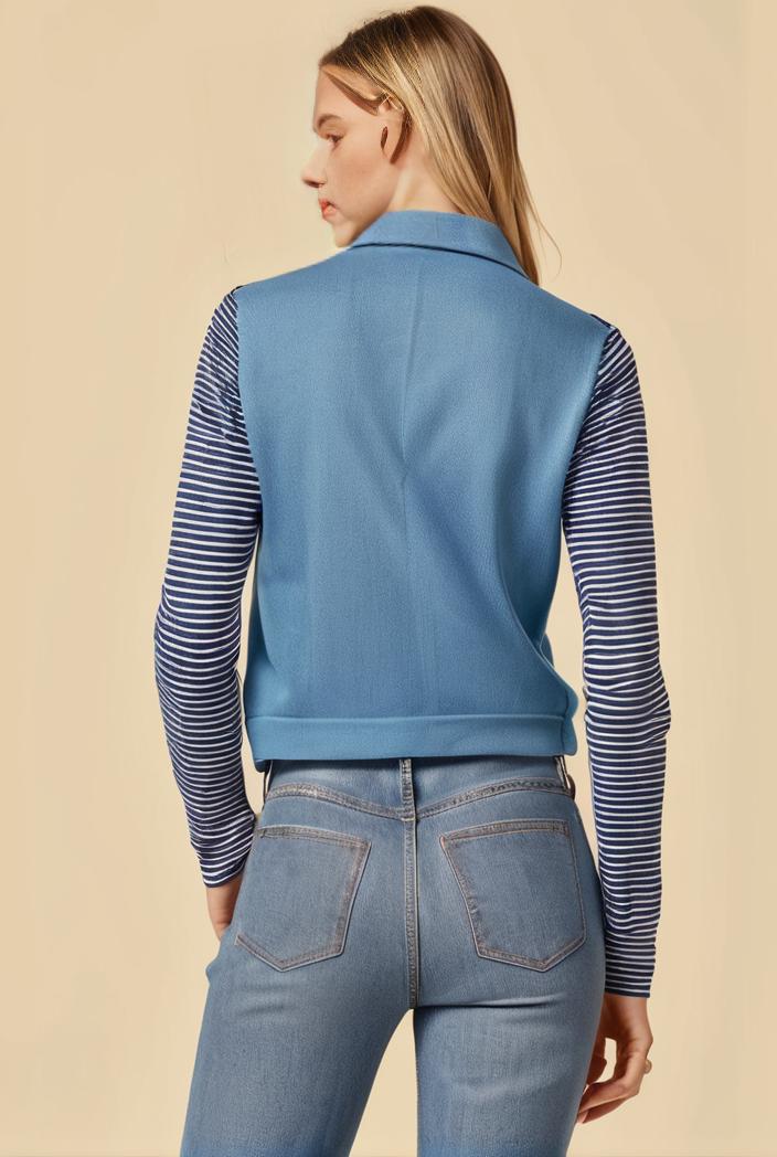 washed denim sleeveless vest with distressed ripped lapel women s denim jacket collection 116360