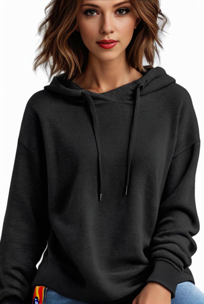 plus size casual hoodie women s plus solid ribbed long sleeve slight stretch hoodie drawstring sweatshirt 100431