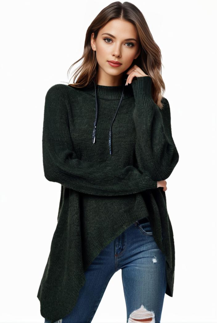 plus size casual sweater women s plus solid tassel trim long sleeve cowl neck high stretch jumper 100643