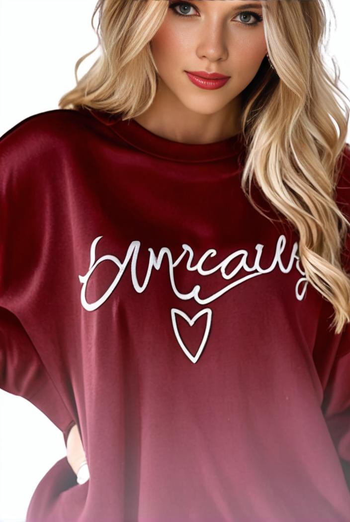 plus size casual sweatshirt women s plus ombre letter heart print raglan sleeve round neck slight stretch pullover sweatshirt 100711