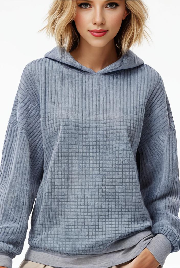 plus size casual sweatshirt women s plus solid waffle long sleeve drawstring hooded pullover sweatshirt with kangaroo pockets casual tops for fall winter women s clothing 100804